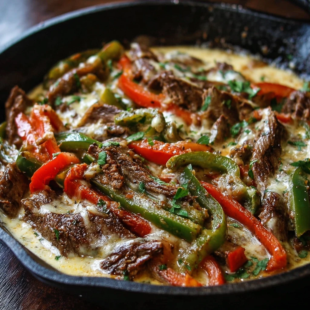 Creamy Keto Philly Cheesesteak Skillet