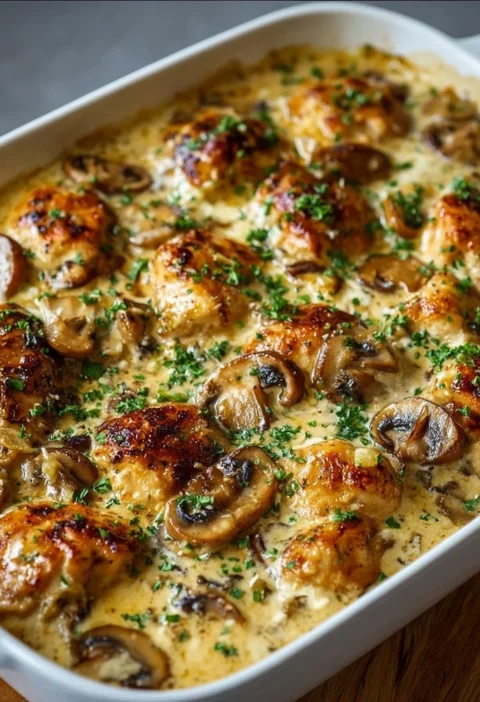 Keto Garlic Mushroom Chicken Casserole