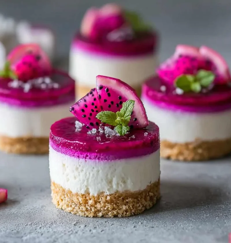 Nobake Dragon Fruit Mini Cheesecakes Tropical Colorful Dessert
