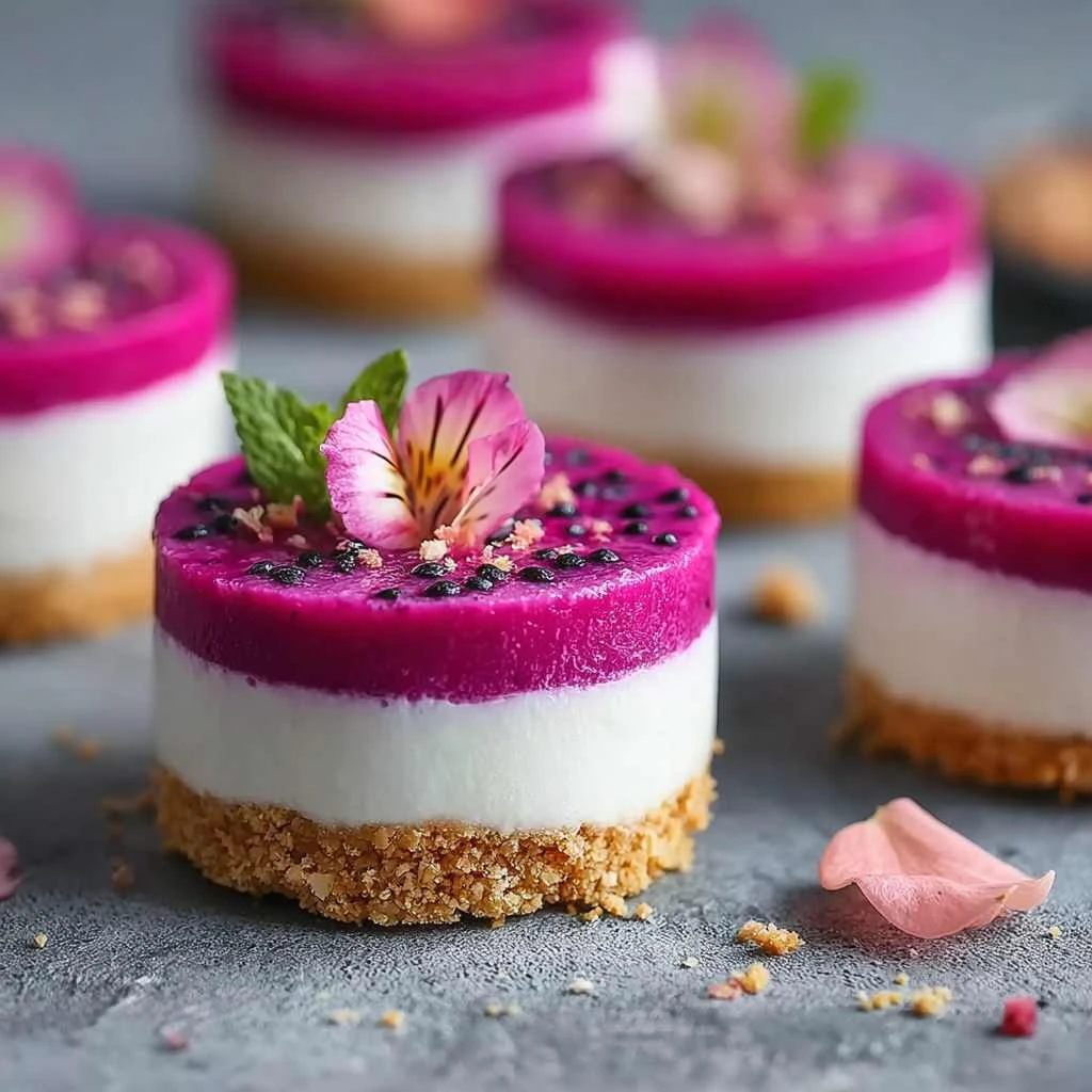 Nobake Dragon Fruit Mini Cheesecakes Tropical Colorful Dessert