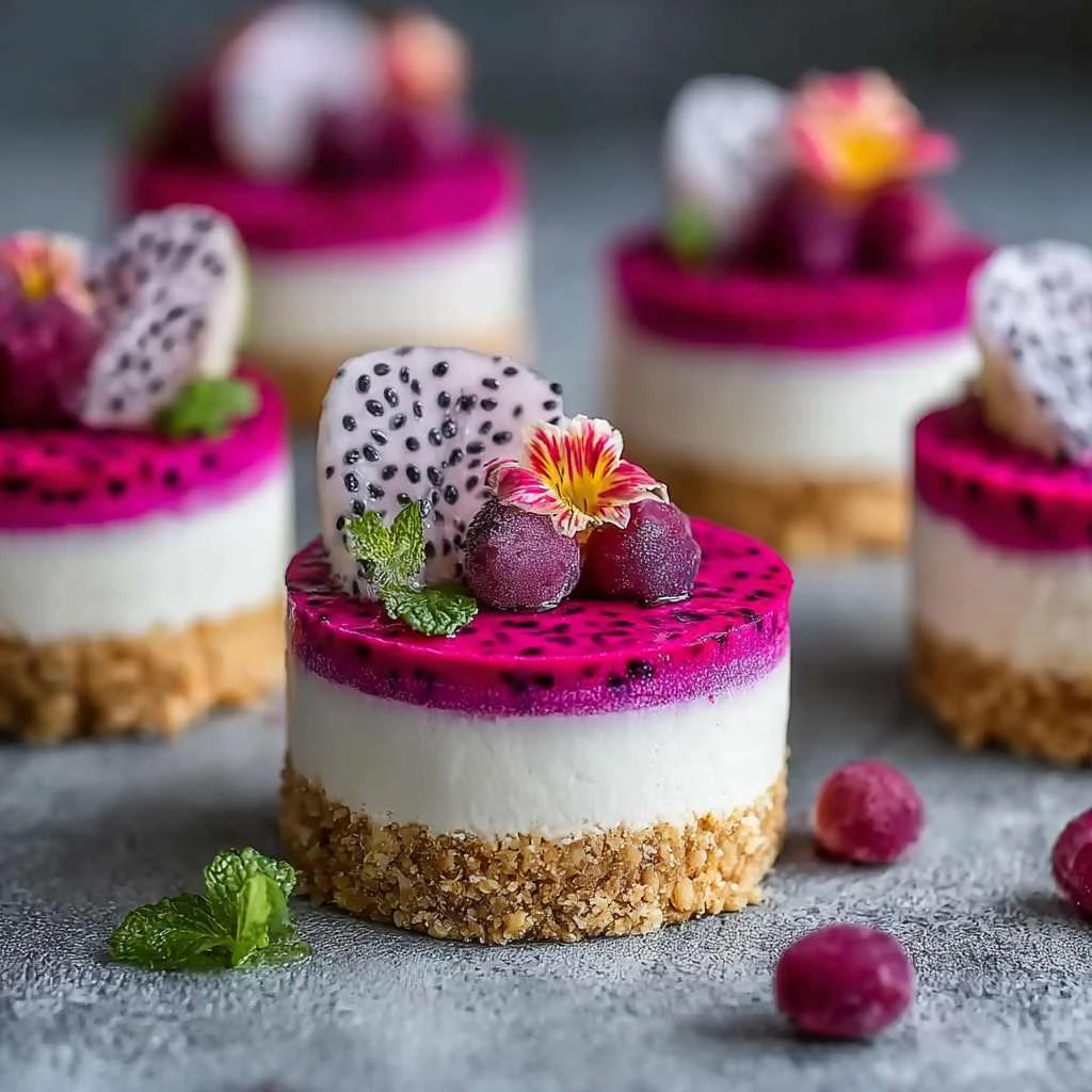 Nobake Dragon Fruit Mini Cheesecakes Tropical Colorful Dessert