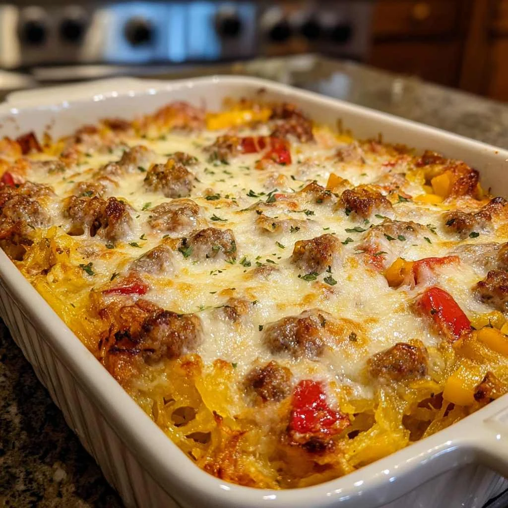 Perfect Sausage and Peppers Spaghetti Squash Casserole