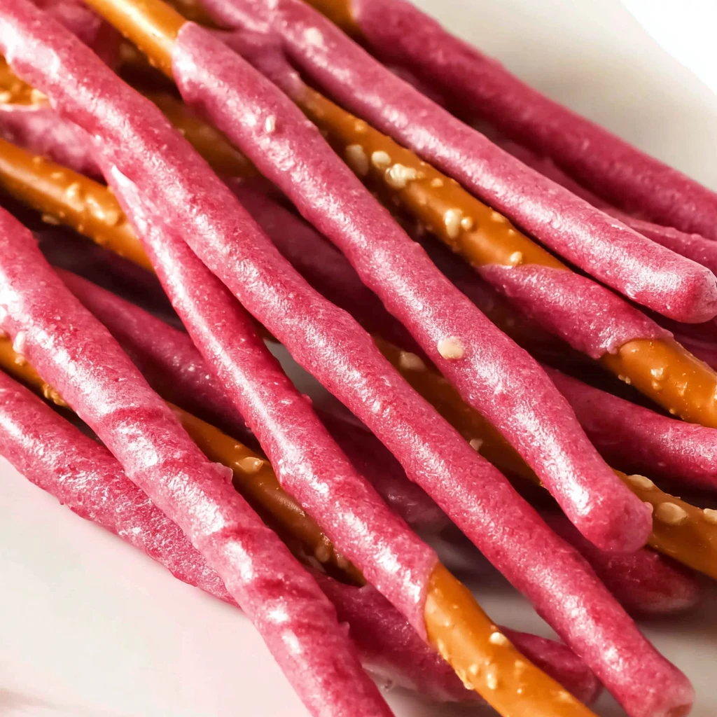 Raspberry White Chocolate Covered Pretzel Sticks
