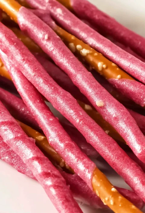 Raspberry White Chocolate Covered Pretzel Sticks