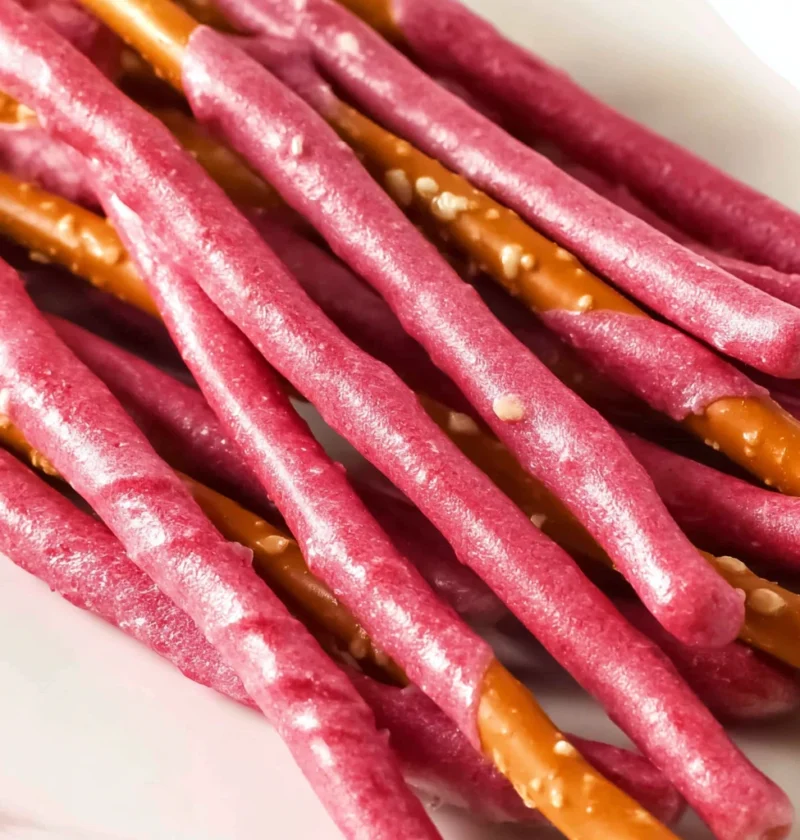 Raspberry White Chocolate Covered Pretzel Sticks