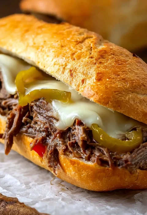 Authentic Chicago Italian Beef Sandwich Slowcooked Jus Giardiniera