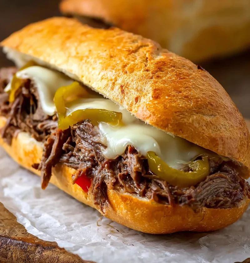 Authentic Chicago Italian Beef Sandwich Slowcooked Jus Giardiniera