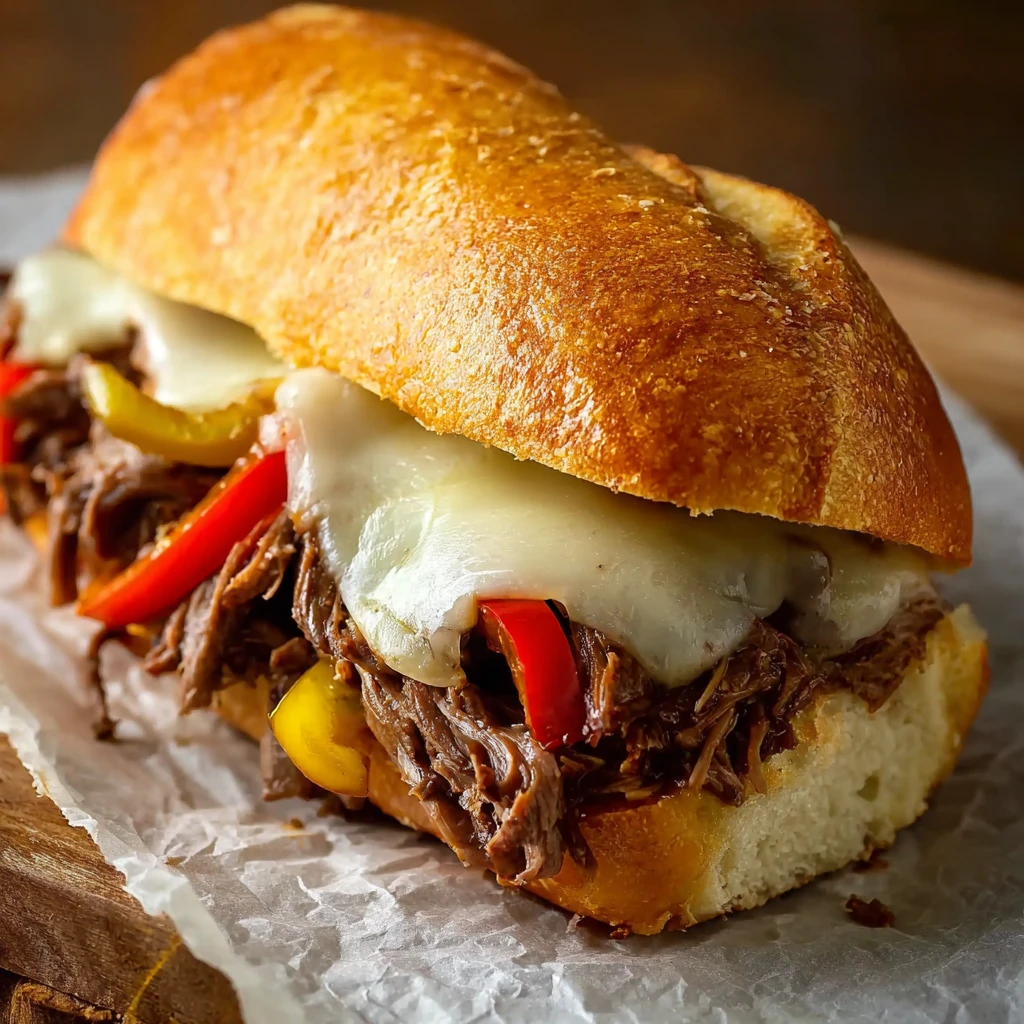 Authentic Chicago Italian Beef Sandwich Slowcooked Jus Giardiniera