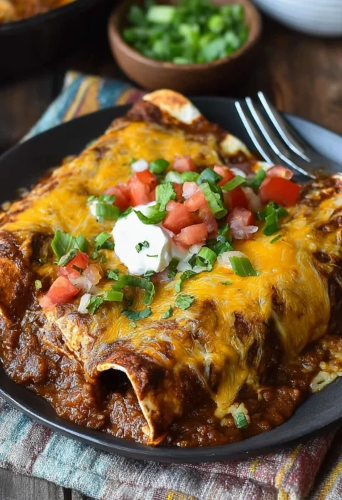 Beef Enchiladas Loaded Meat Cheese Red Sauce Melty