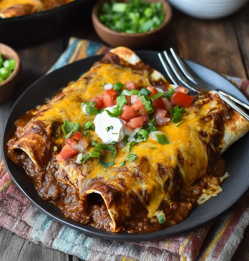 Beef Enchiladas Loaded Meat Cheese Red Sauce Melty