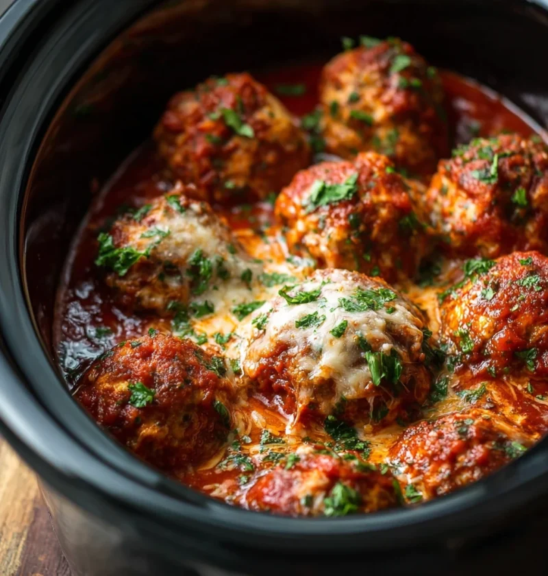 Slow Cooker Chicken Parm Meatballs