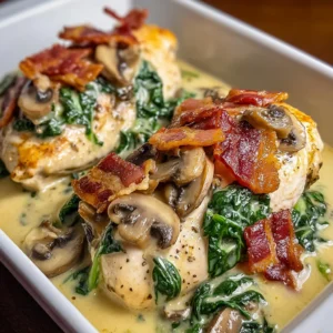 Indulge in Smothered Chicken with Spinach and Bacon Tonight!