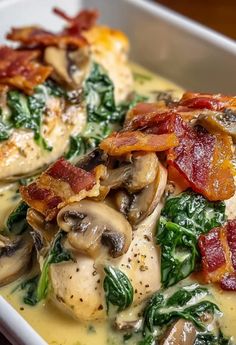 Indulge Smothered Chicken Spinach Bacon Tonight