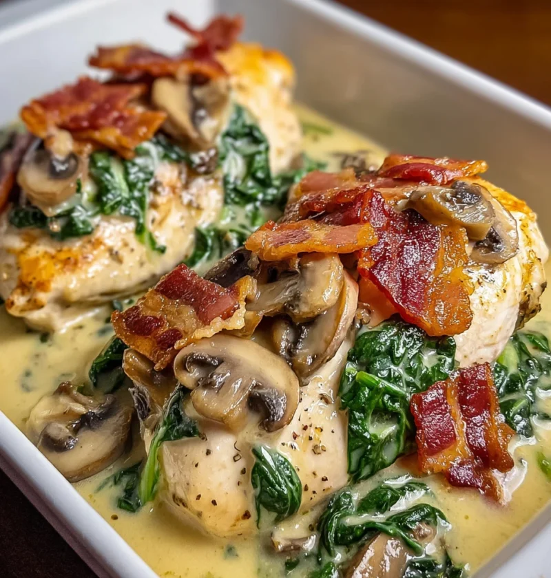 Indulge Smothered Chicken Spinach Bacon Tonight
