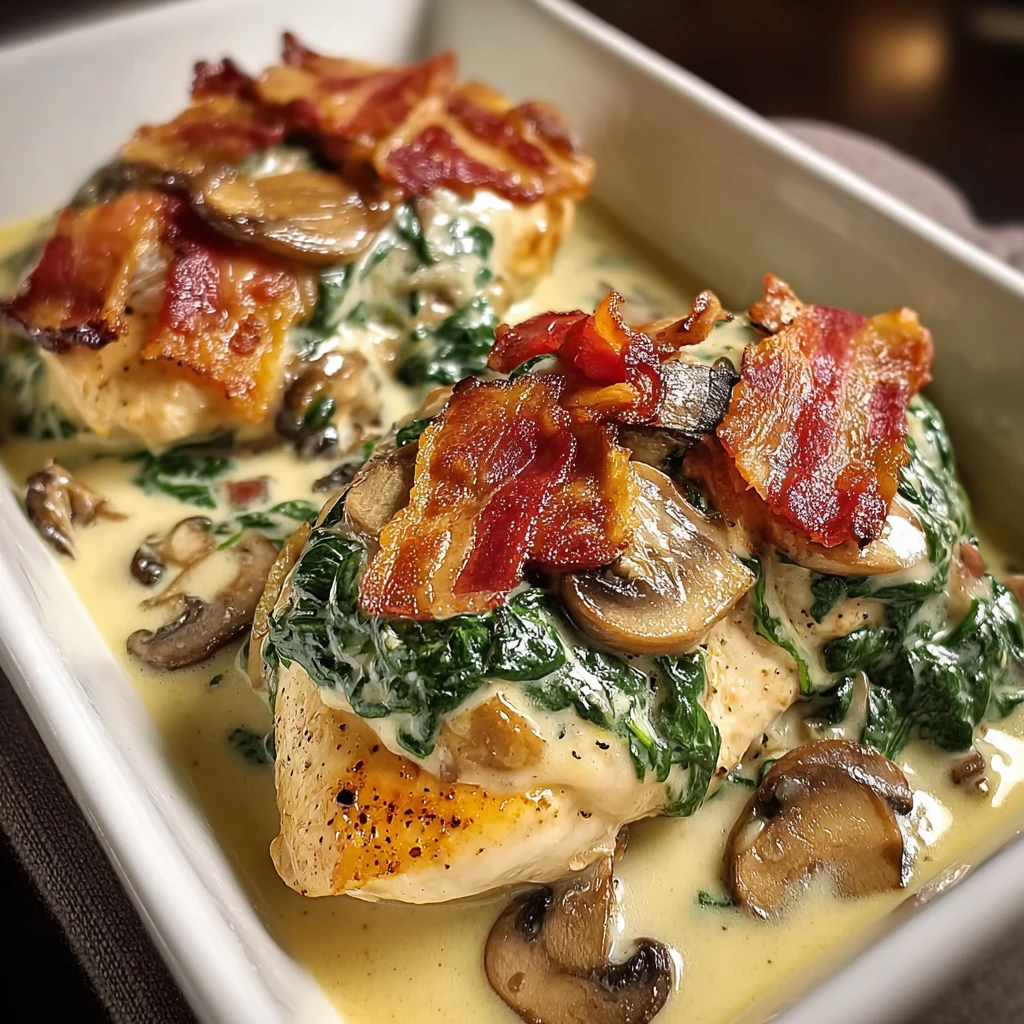 Indulge Smothered Chicken Spinach Bacon Tonight