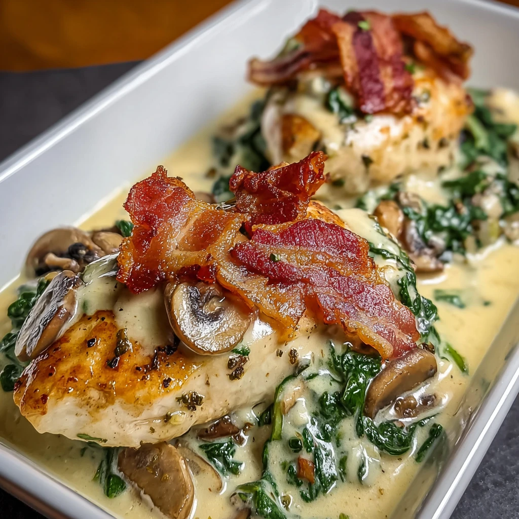 Indulge Smothered Chicken Spinach Bacon Tonight