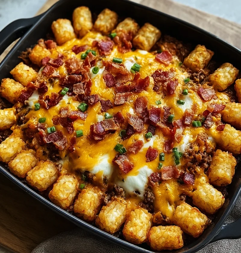 Indulge Ultimate Bacon Cheeseburger Tater Tot Casserole Recipe