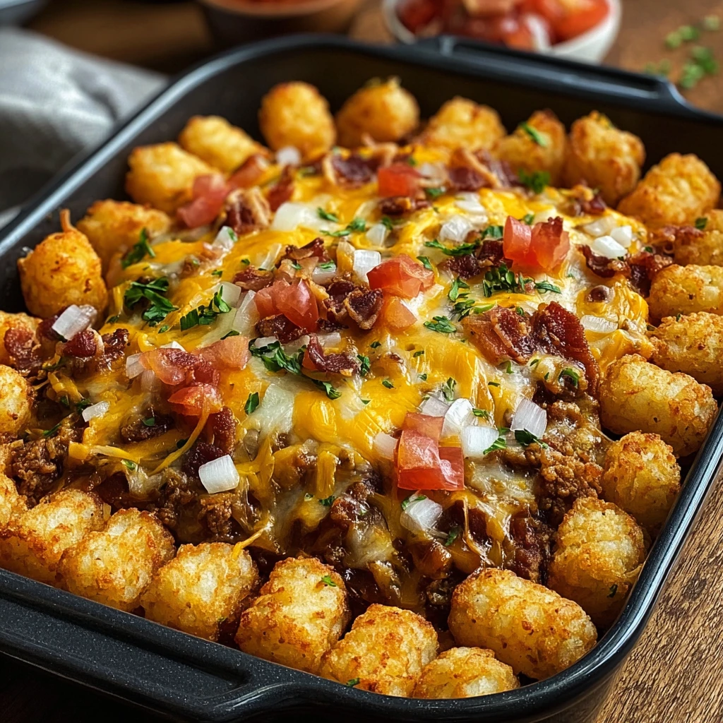 Indulge Ultimate Bacon Cheeseburger Tater Tot Casserole Recipe