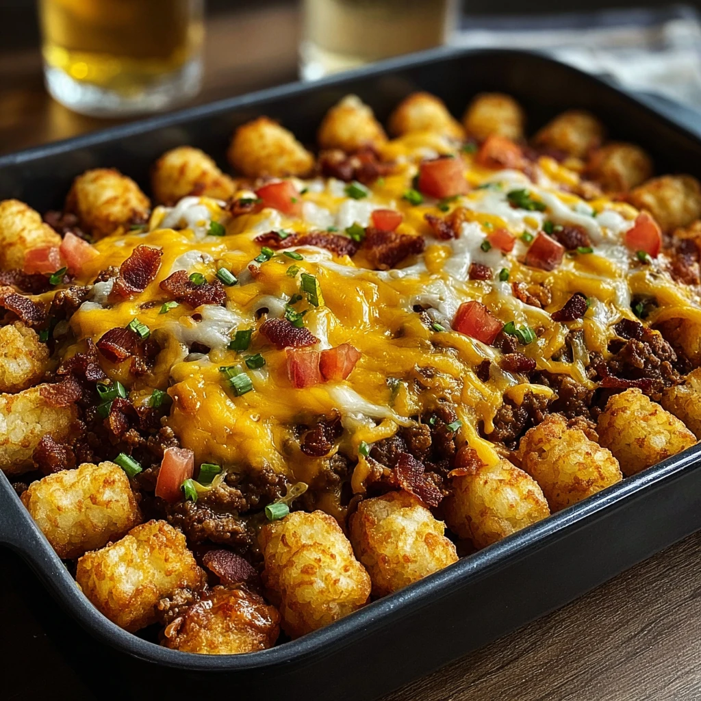 Indulge Ultimate Bacon Cheeseburger Tater Tot Casserole Recipe