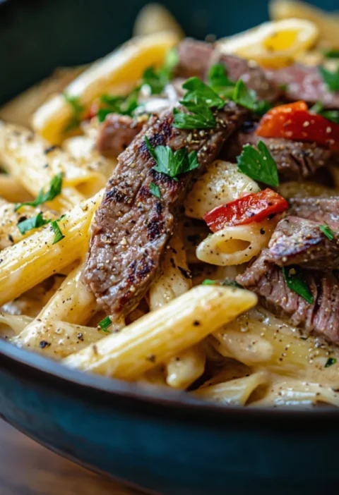 Creamy Bold Garlic Butter Pepper Jack Steak Penne