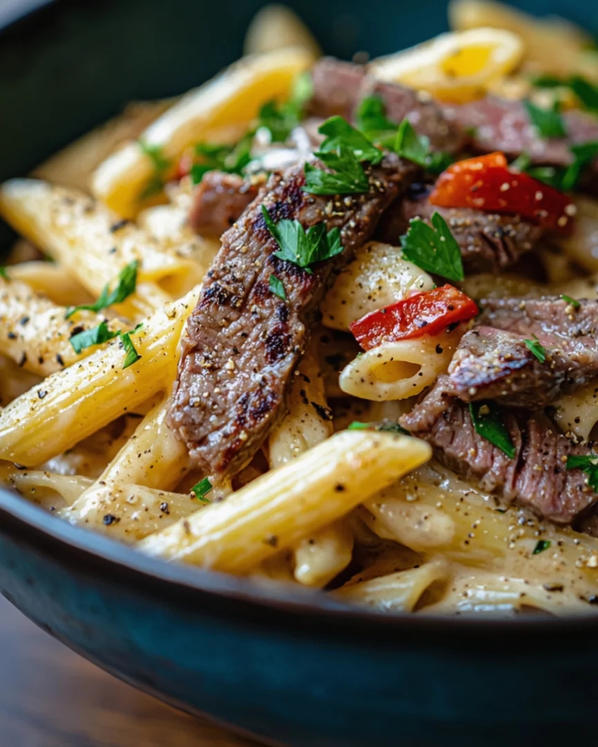 Creamy Bold Garlic Butter Pepper Jack Steak Penne