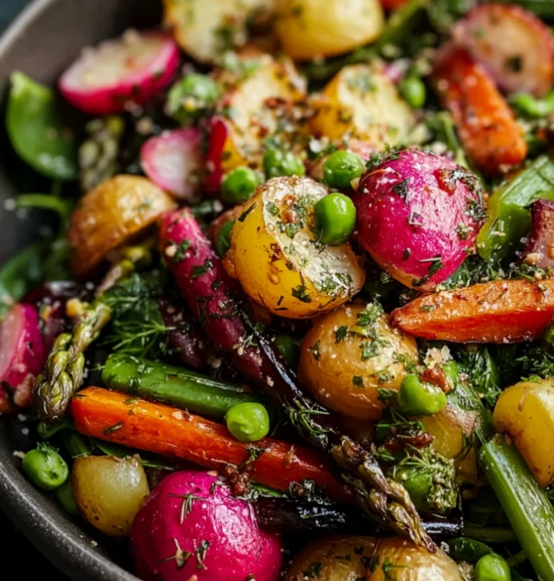 Spring Salad with Roasted Veggies and Zesty Mustard Vinaigrette