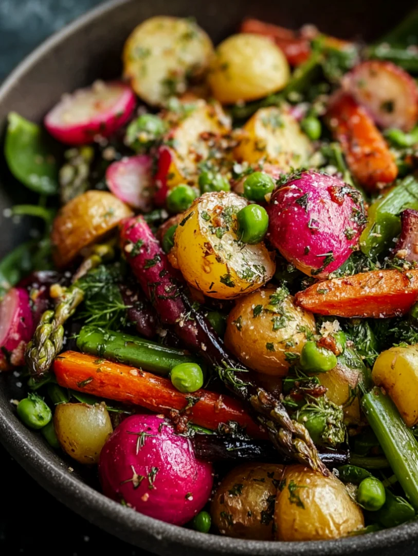 Spring Salad with Roasted Veggies and Zesty Mustard Vinaigrette