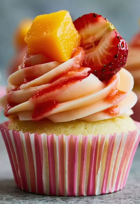 Mango Strawberry Sunset Cupcakes