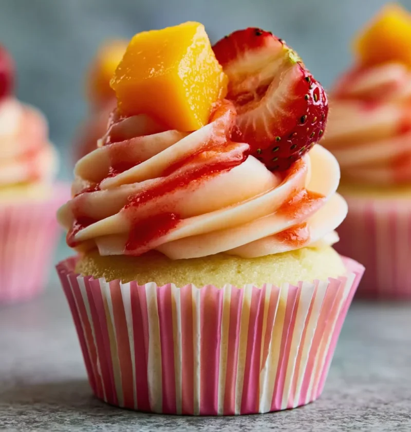 Mango Strawberry Sunset Cupcakes