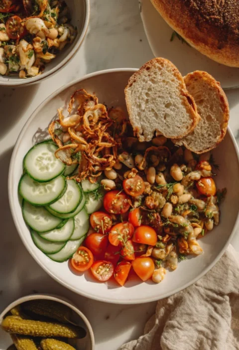 Marinated Artichoke Bean Salad with Crispy Shallots