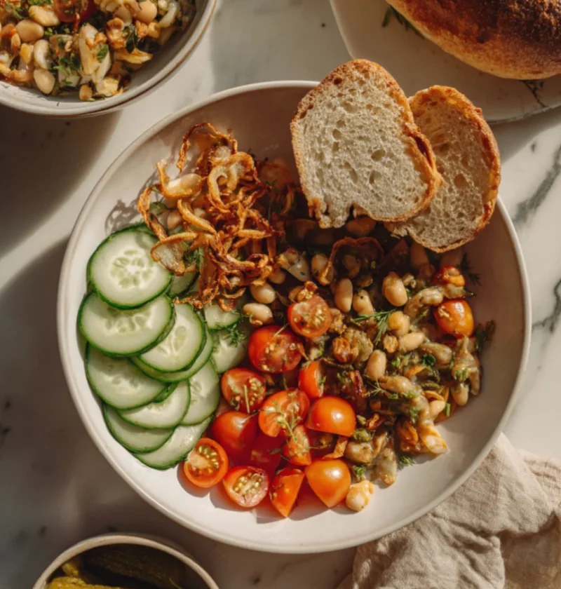 Marinated Artichoke Bean Salad with Crispy Shallots