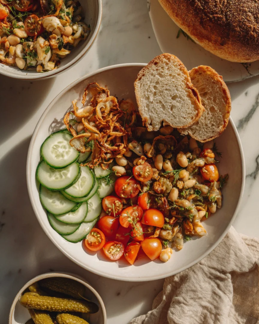 Marinated Artichoke Bean Salad with Crispy Shallots