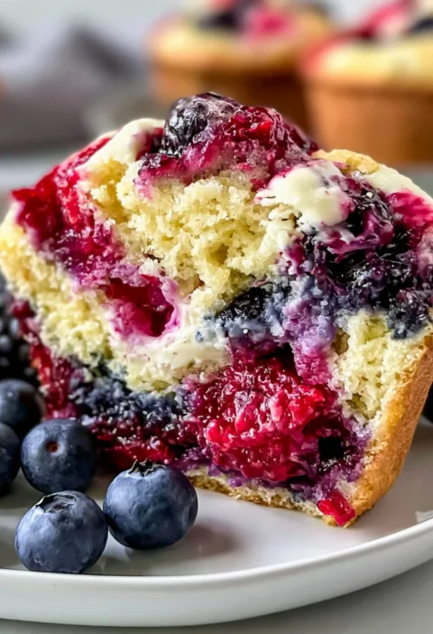Moist berry cream cheese muffins