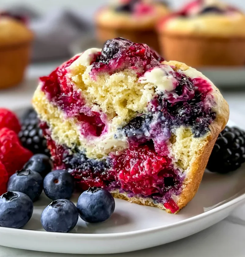 Moist berry cream cheese muffins