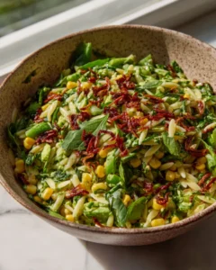 Spring Orzo Pasta Salad with Creamy Basil Vinaigrette