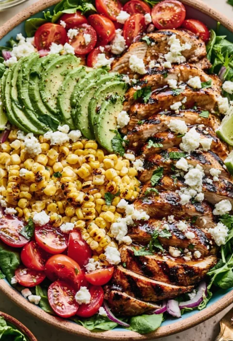 Balsamic Chicken Salad with Grilled Corn and Feta