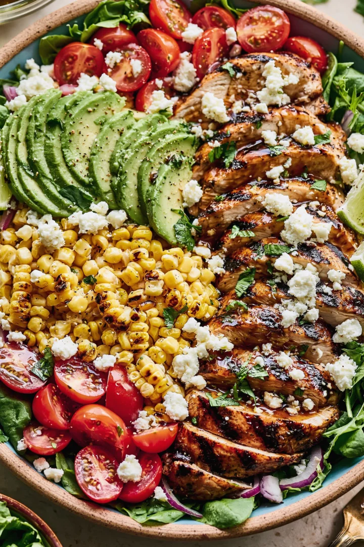 Balsamic Chicken Salad with Grilled Corn and Feta