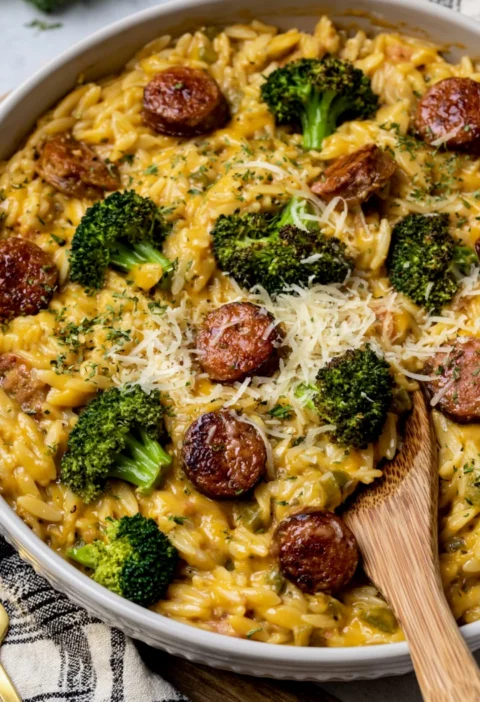 Cheesy Broccoli Sausage Orzo