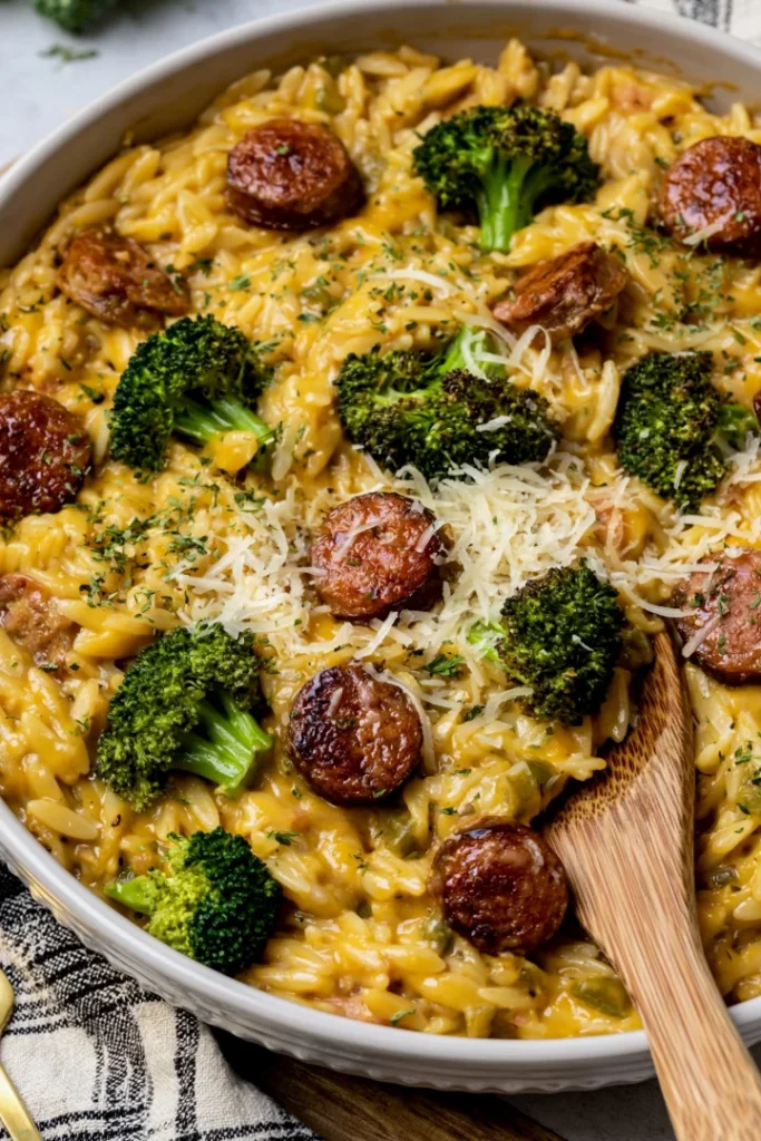Cheesy Broccoli Sausage Orzo