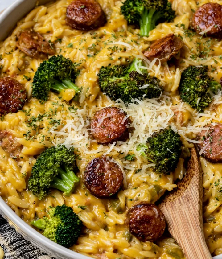 Cheesy Broccoli Sausage Orzo