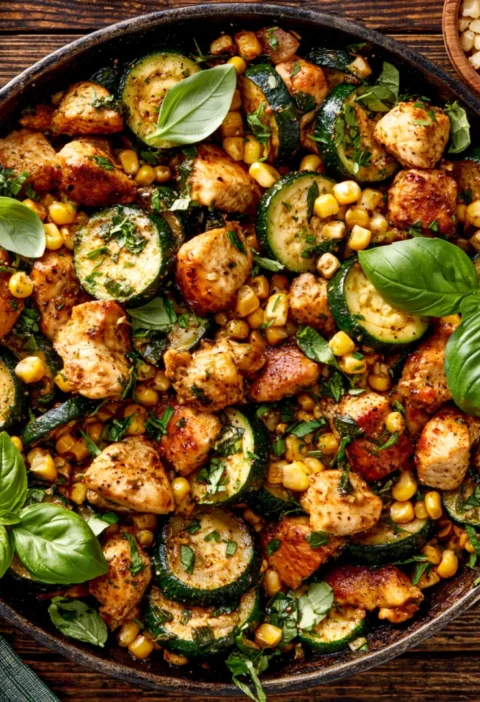 Chicken Zucchini Skillet with Corn and Lemon Butter