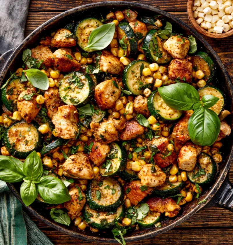 Chicken Zucchini Skillet with Corn and Lemon Butter