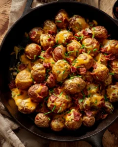 Crispy Roasted Potatoes with Cheddar and Turkey Bacon