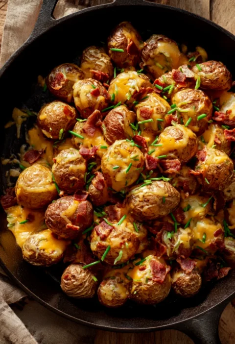 Crispy Roasted Potatoes with Cheddar and Turkey Bacon