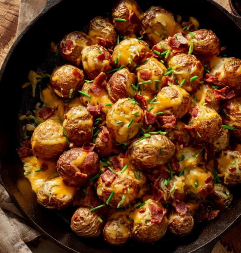 Crispy Roasted Potatoes with Cheddar and Turkey Bacon