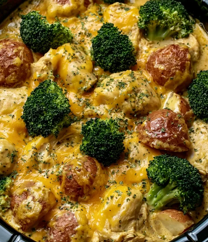 Crockpot Cheddar Broccoli Chicken and Potatoes
