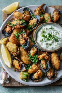Delicious Greek Fried Mussels with Skordalia Bliss