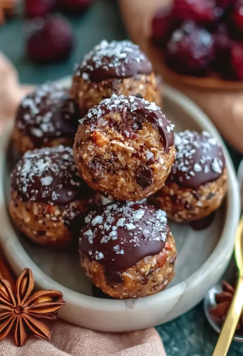 Healthy Dark Chocolate Sea Salt Protein Balls