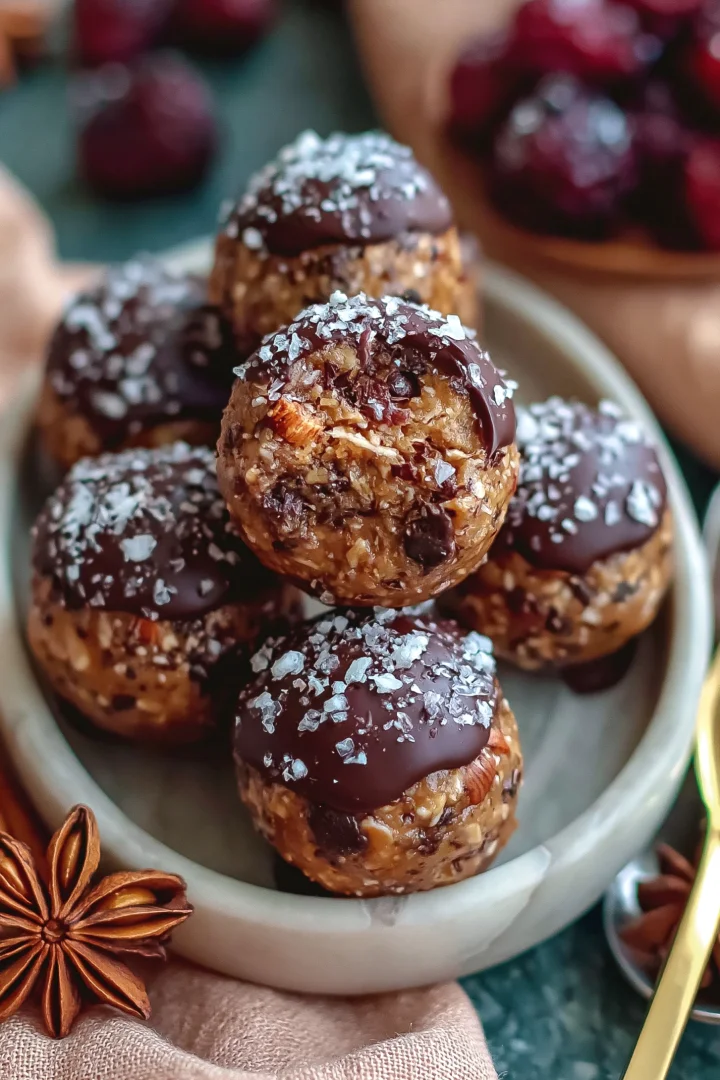 Healthy Dark Chocolate Sea Salt Protein Balls