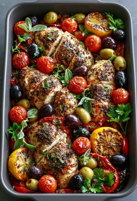 High Protein Mediterranean Chicken Bake